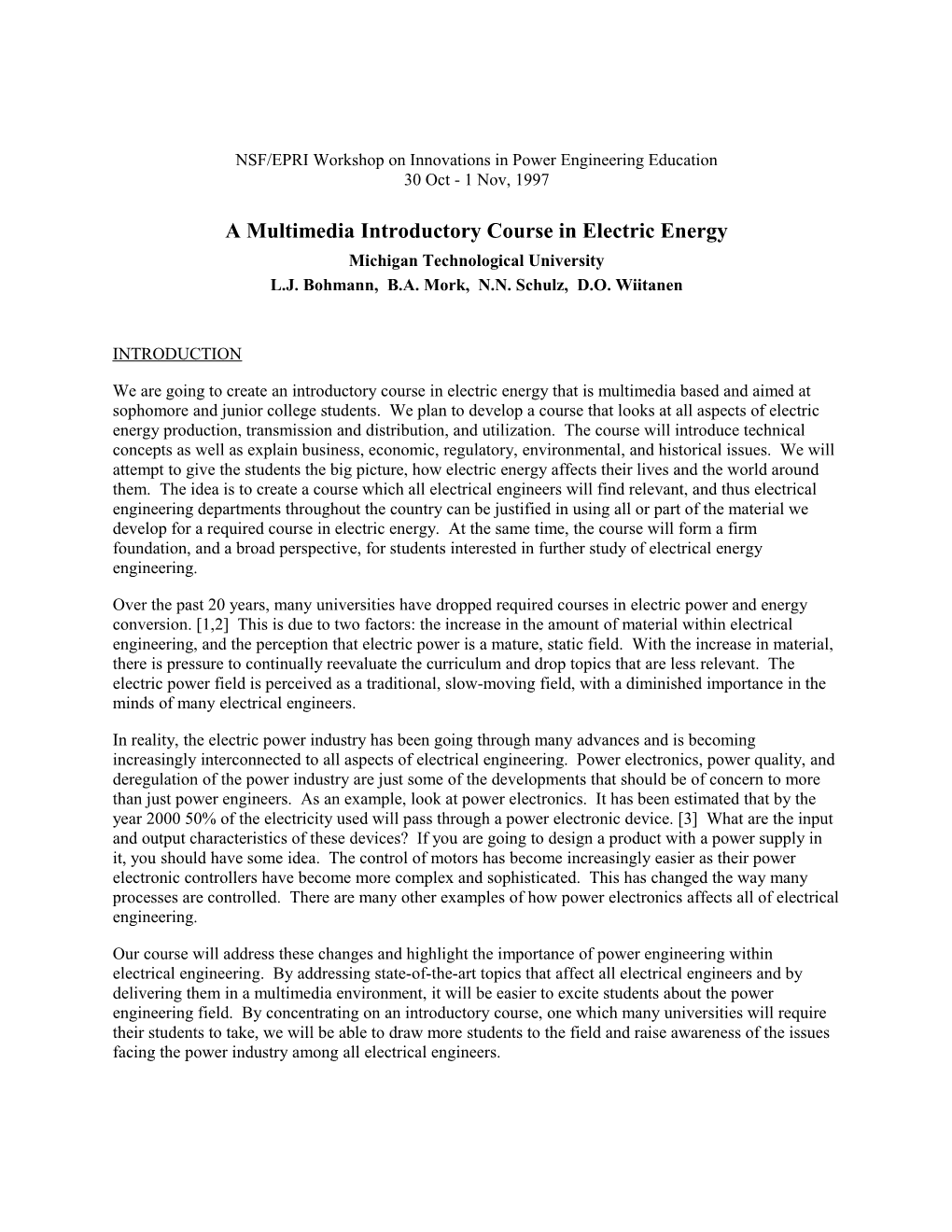 A Multimedia Introductory Course in Electric Energy