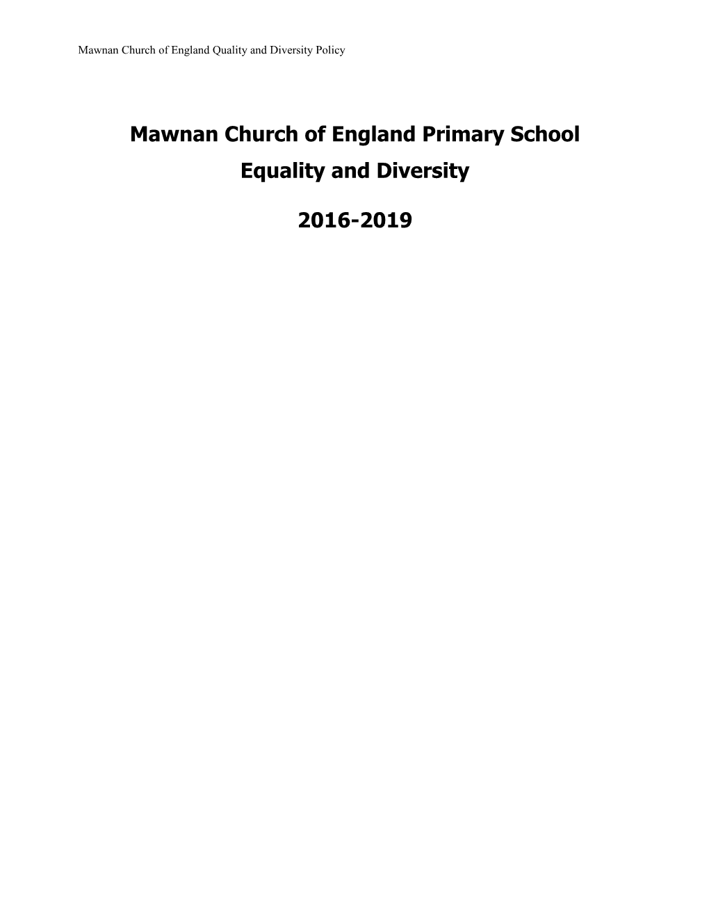 Mawnan Church of England Quality and Diversity Policy