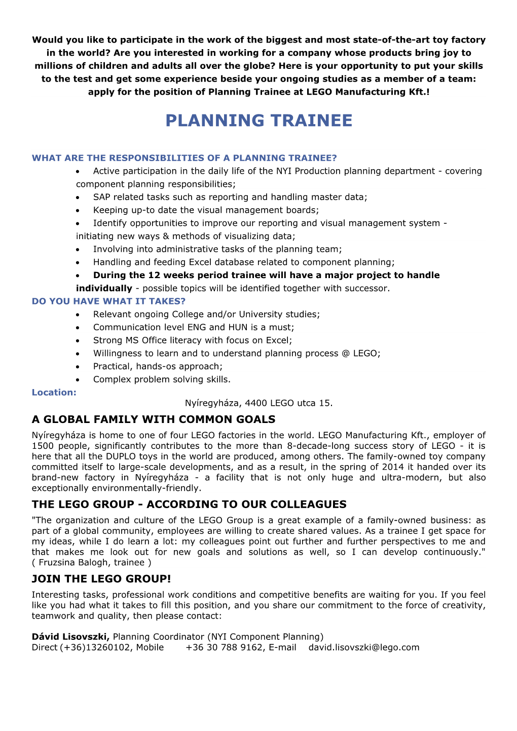 What Are the Responsibilities of a Planning Trainee?