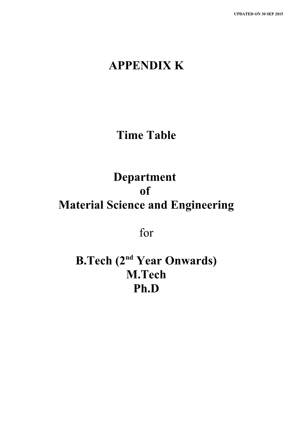 Course-Wise Core Time Table