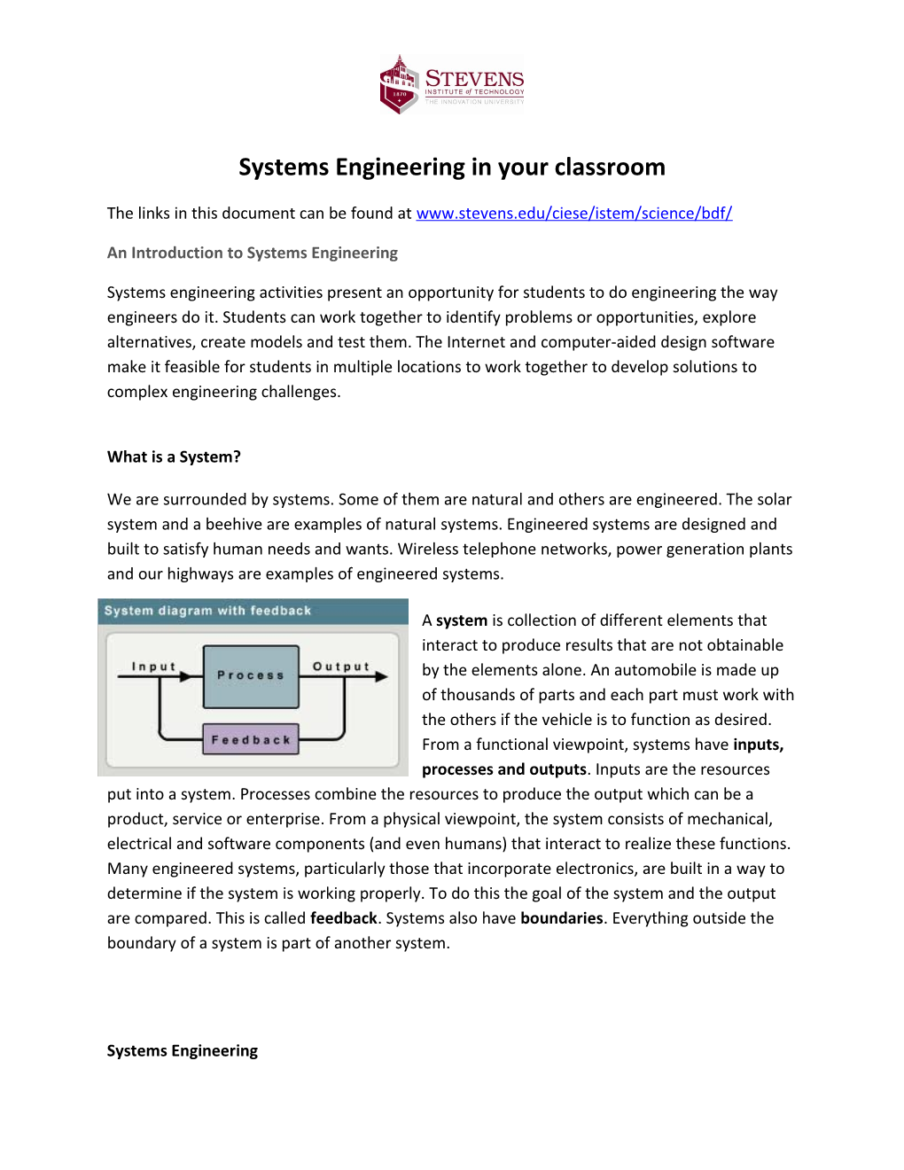 Systems Engineering in Your Classroom