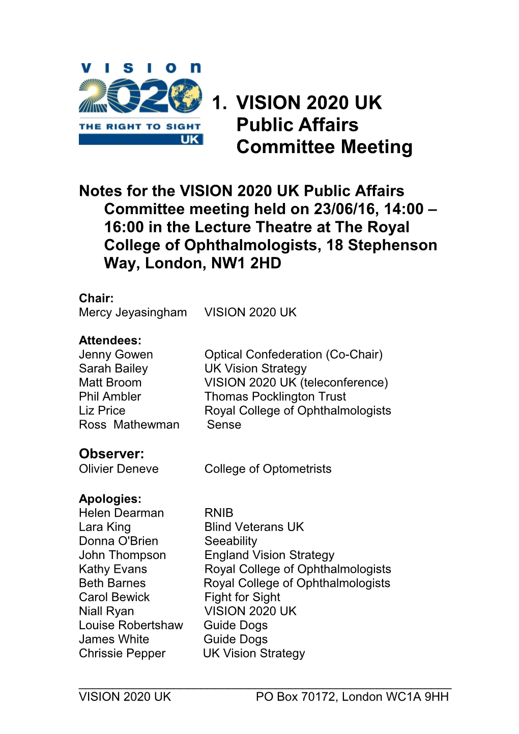 VISION 2020 UK Public Affairs Committee Meeting