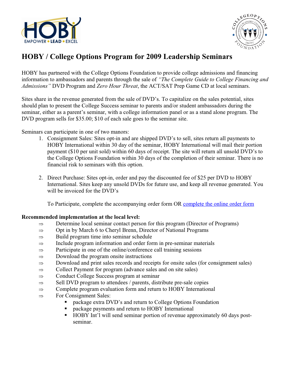 College Options Foundation Partnership Program Overview (Draft)