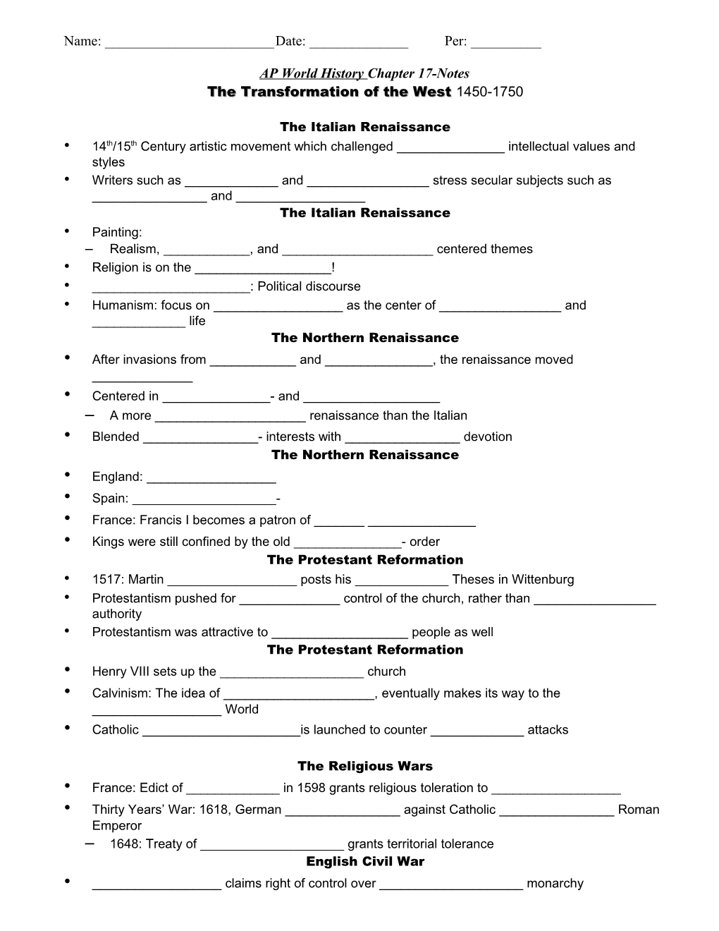 AP World Historychapter 17-Notes