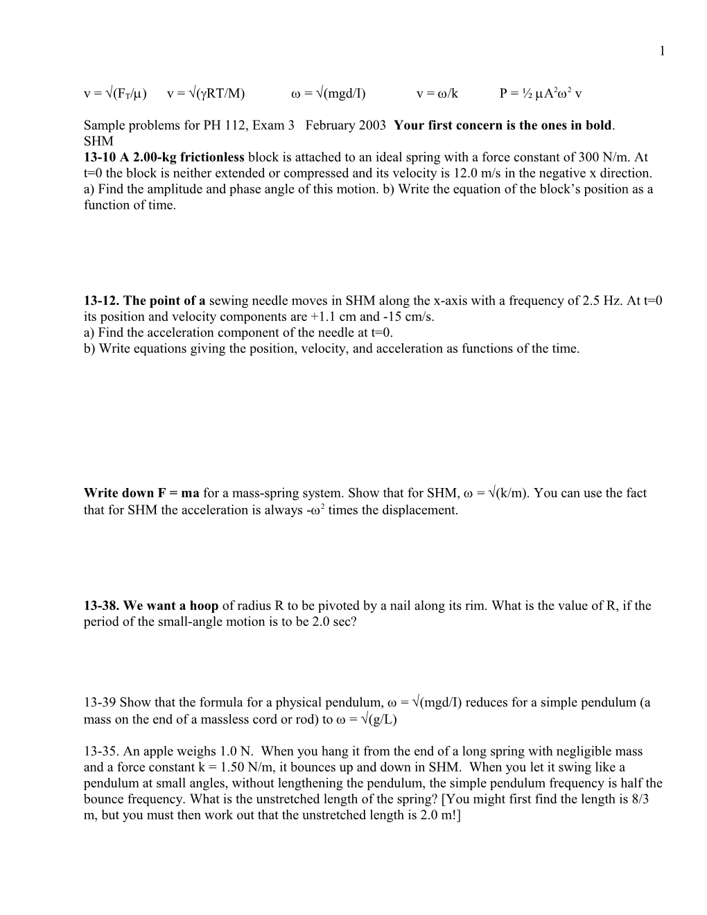 Sample Problems for PH 112, Exam 3 February 2003