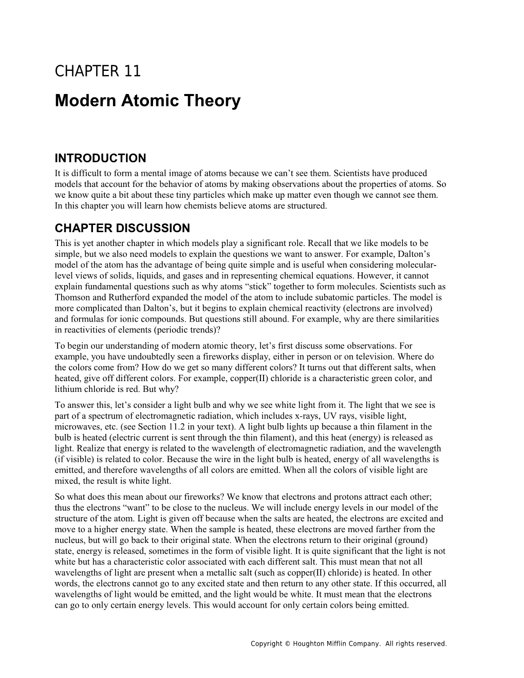 Chapter 11: Modern Atomic Theory 1