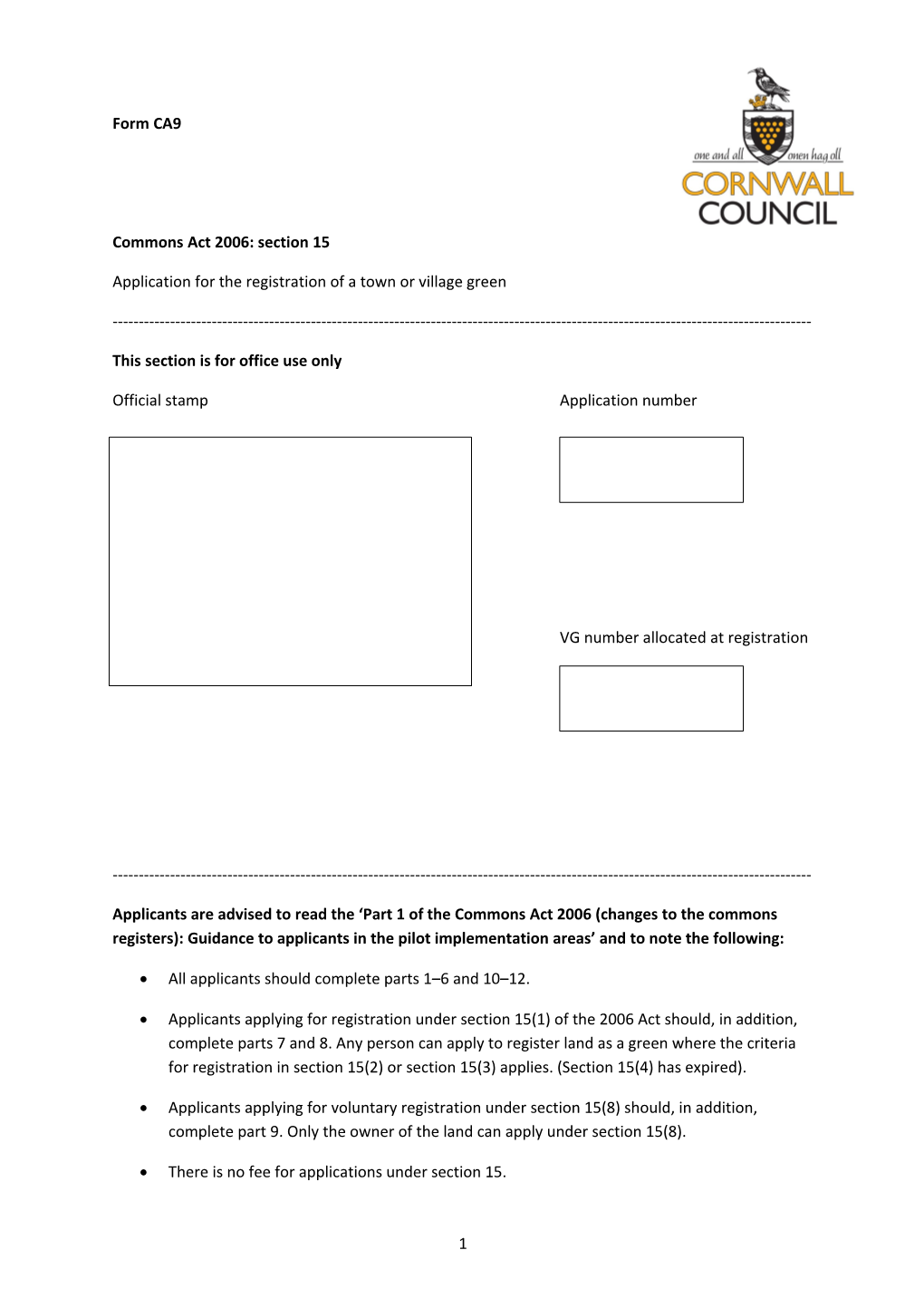 Application for the Registration of a Town Or Village Green