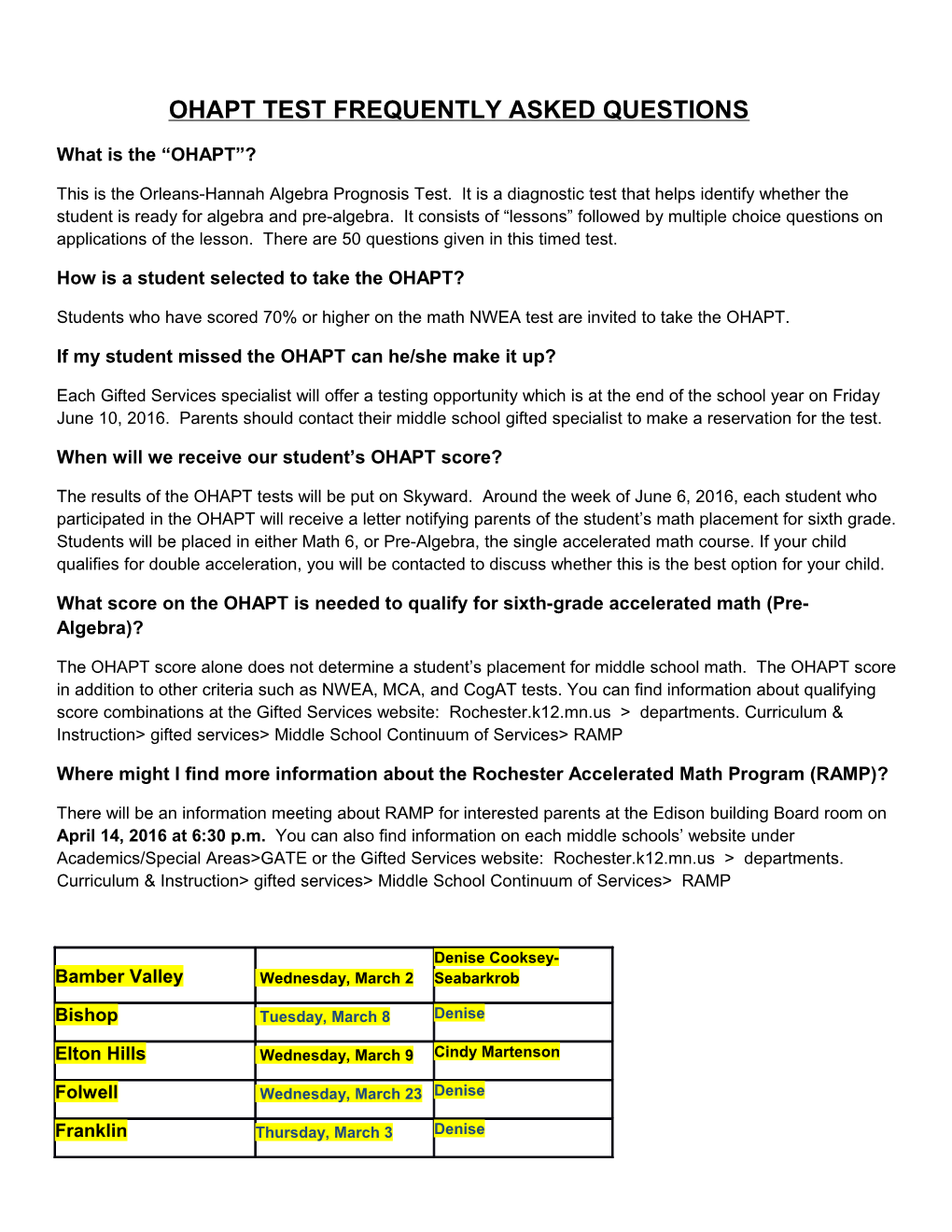 Ohapt Test Frequently Asked Questions