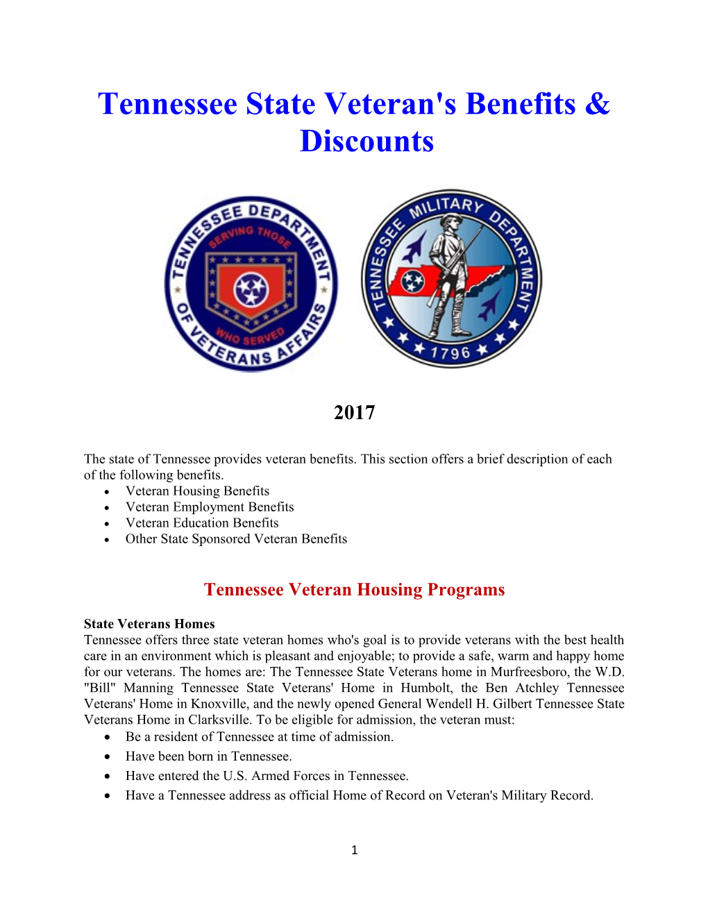 Tennessee State Veteran's Benefits & Discounts