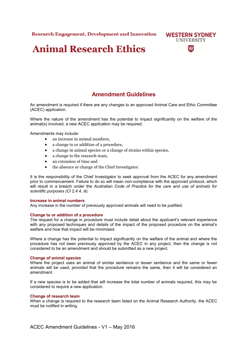 Amendment Guidelines
