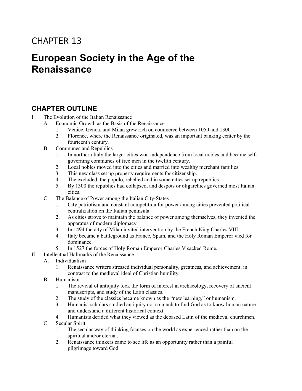 European Society in the Age of the Renaissance