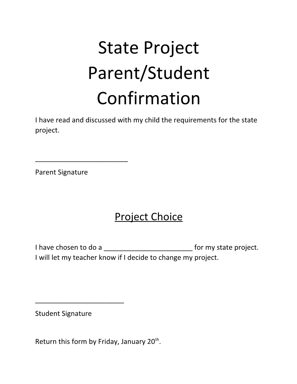 State Project Parent/Student Confirmation