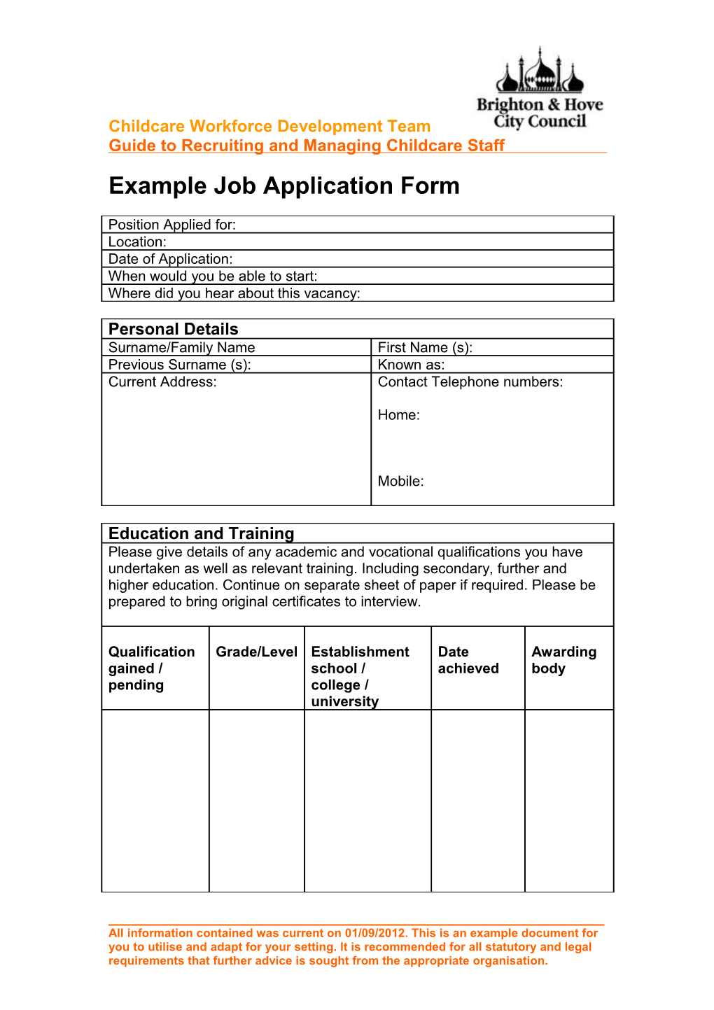 Example Job Application Form