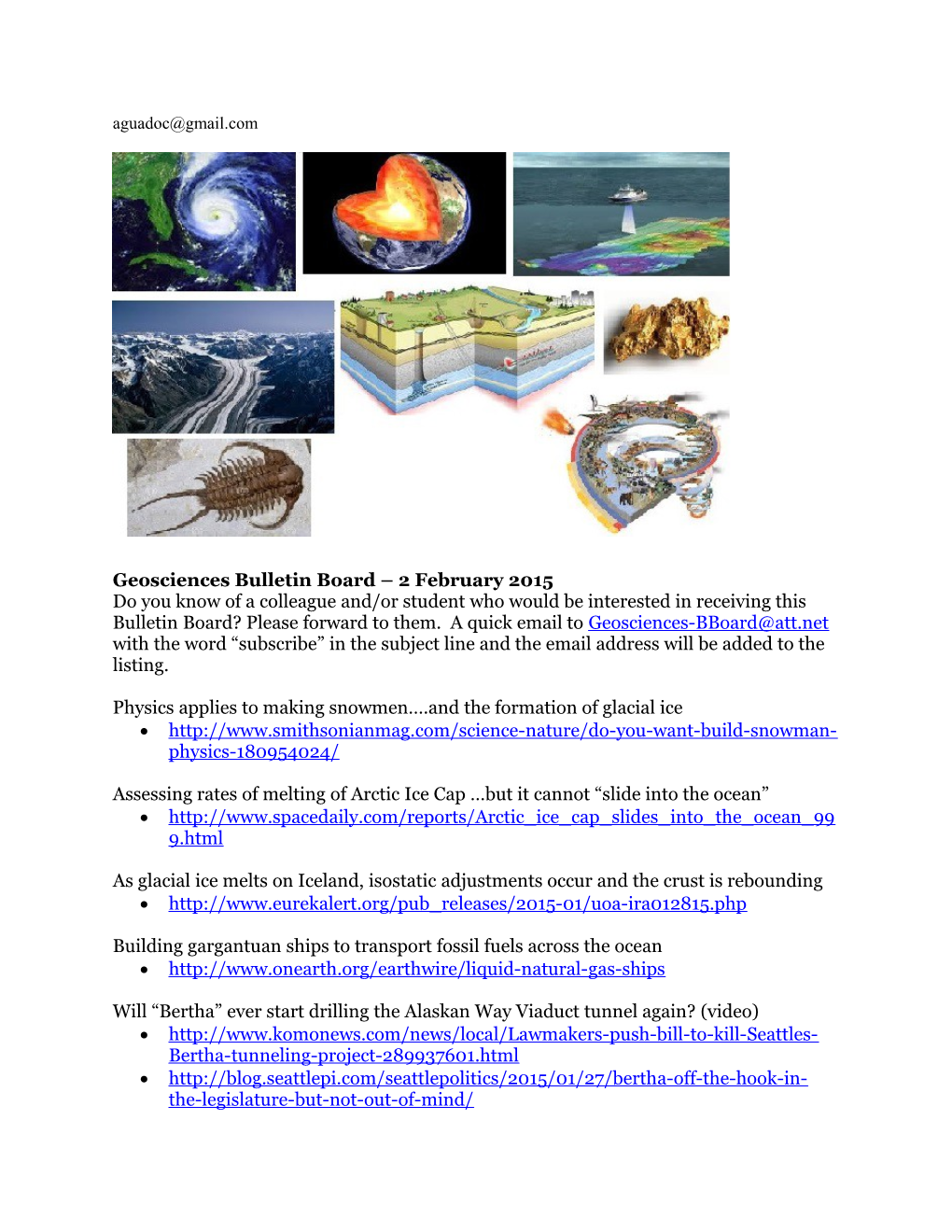 Geosciences Bulletin Board 2 February 2015