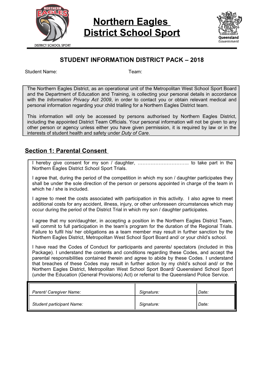 Student-Information-Pack-Northern-Eagles