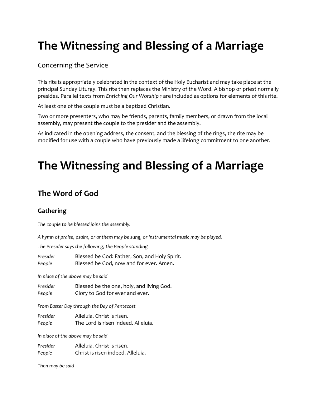 The Witnessing and Blessing of a Marriage