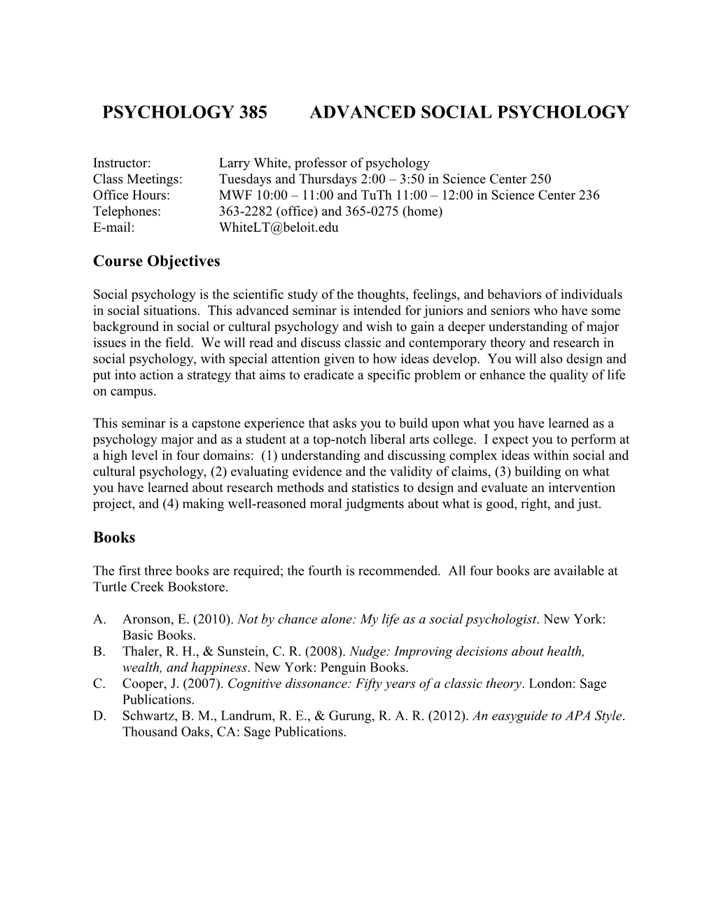 Psychology 264 Applied Social Psychology