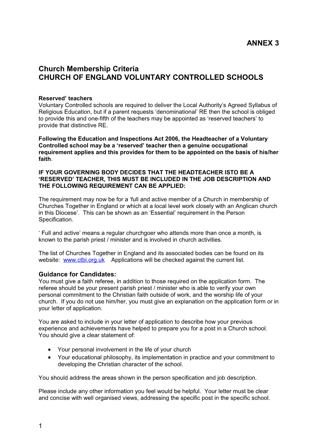 Church of England Voluntary Controlled Schools