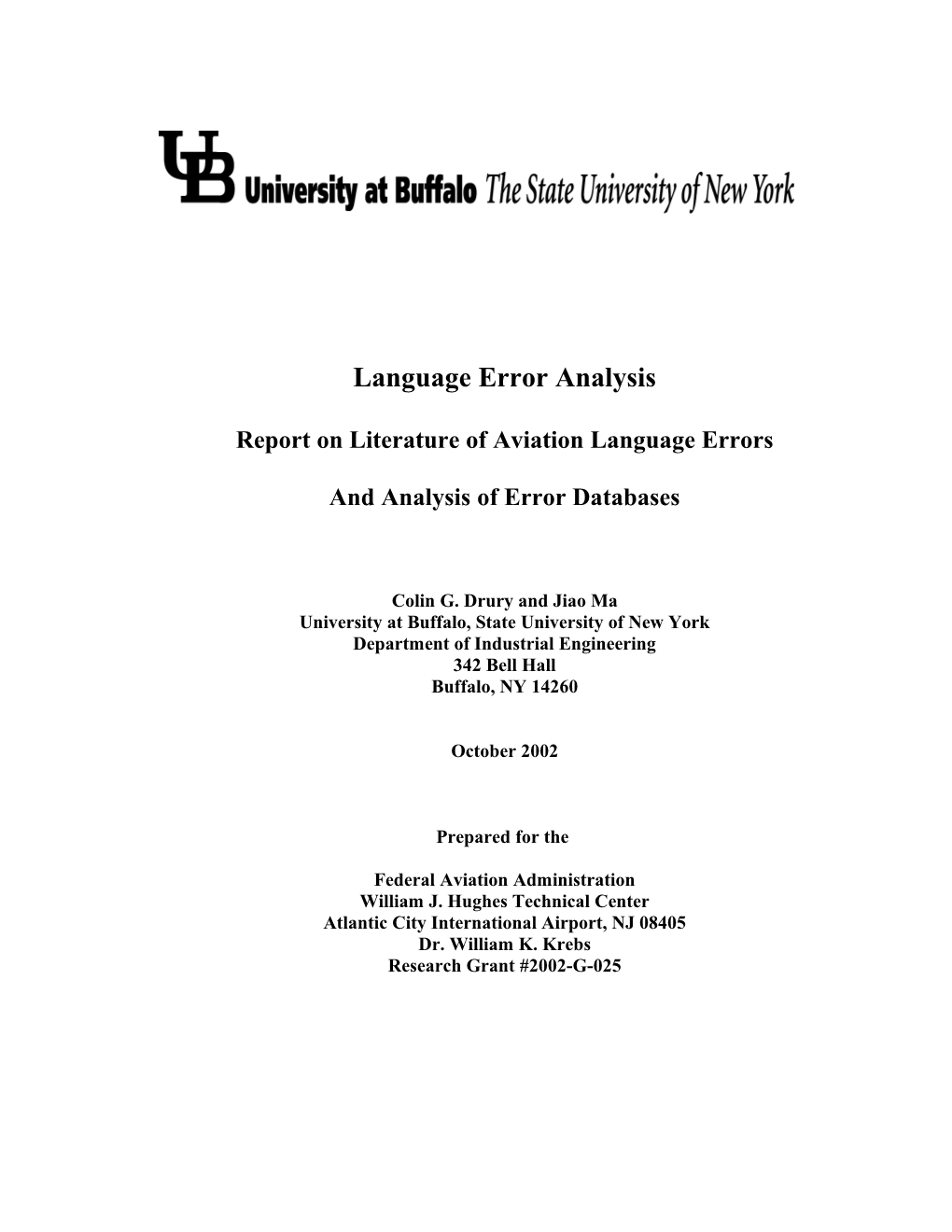 Report on Literature of Aviation Language Errors
