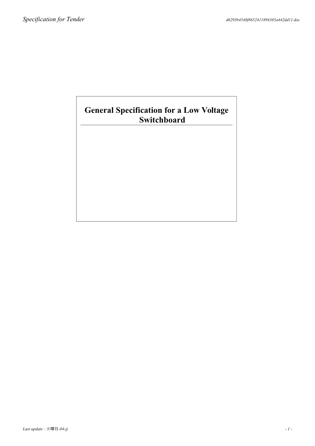 Specification for Tenderlow Voltage Switchboard Spec