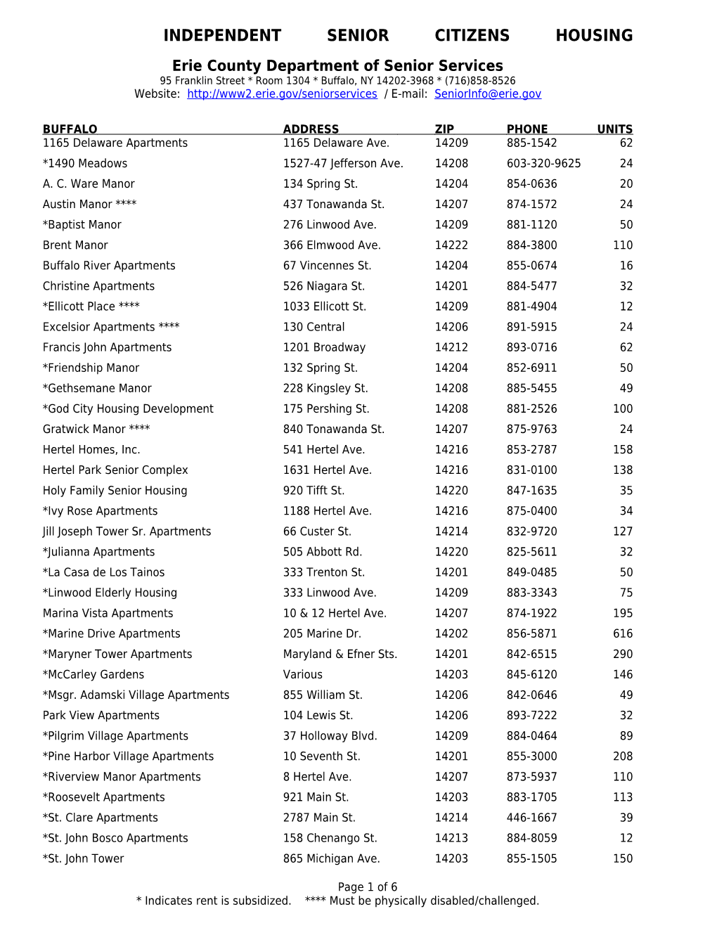 Erie County Department of Senior Services