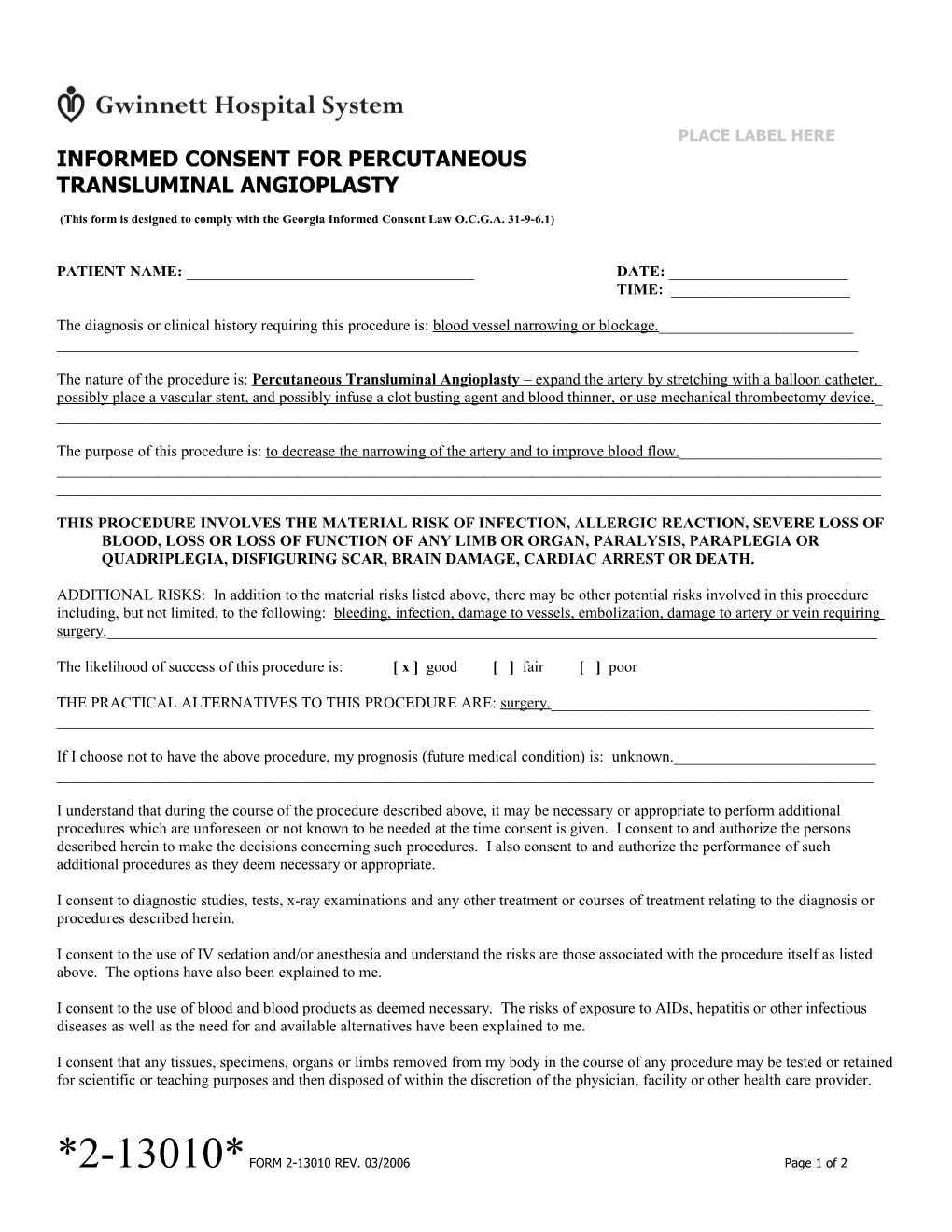 This Form Is Designed to Comply with the Georgia Informed Consent Law O.C.G.A. 31-9-6.1