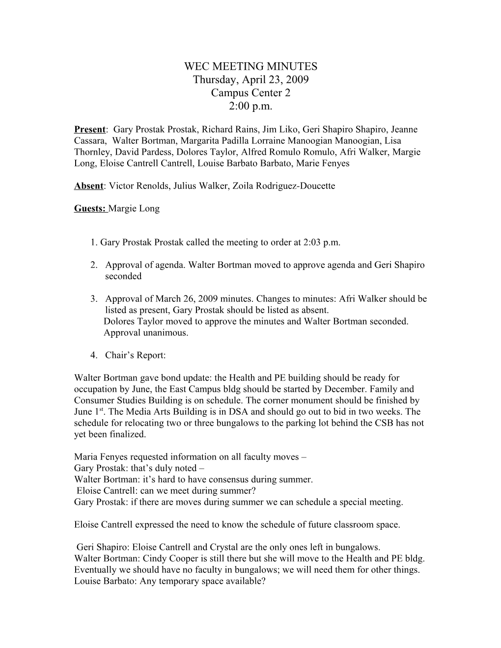 WEC Committee Minutes 4/23/09