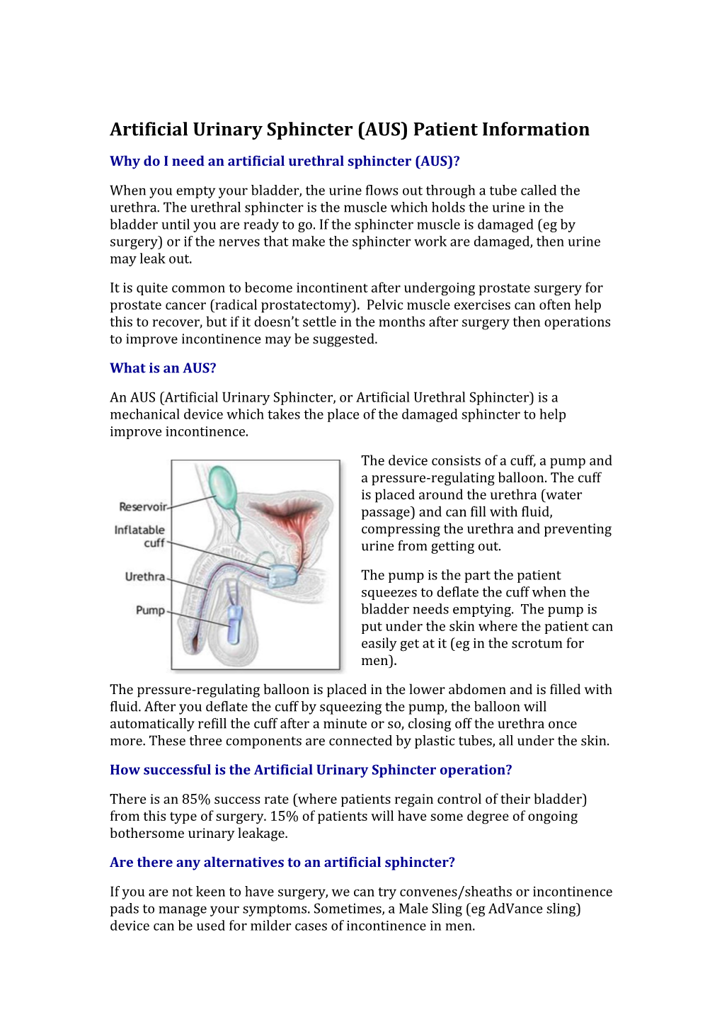 Artificial Urinary Sphincter (AUS) Patient Information