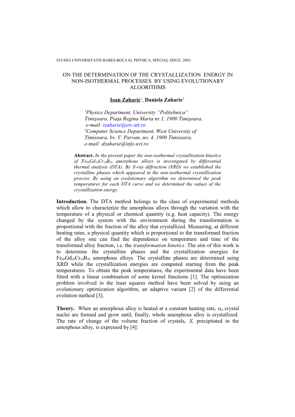 The Crystallization Kinetics of Fe60gd10cr10b20 Amorphous Alloys