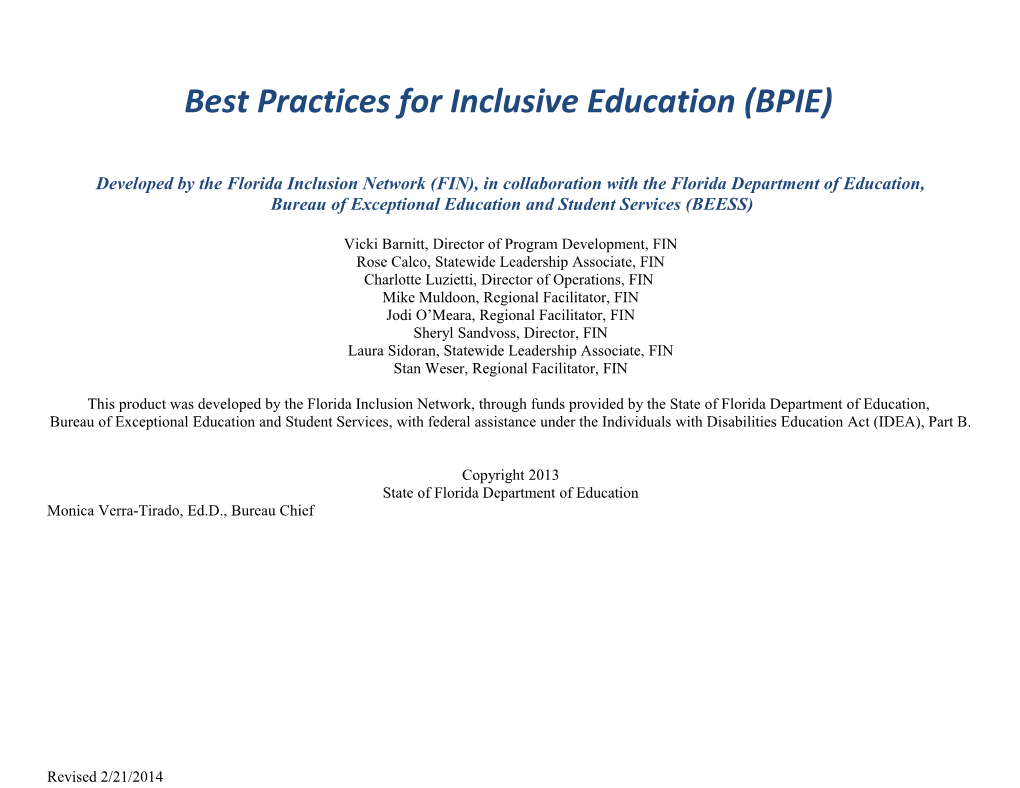 Best Practices for Inclusive Education (BPIE)