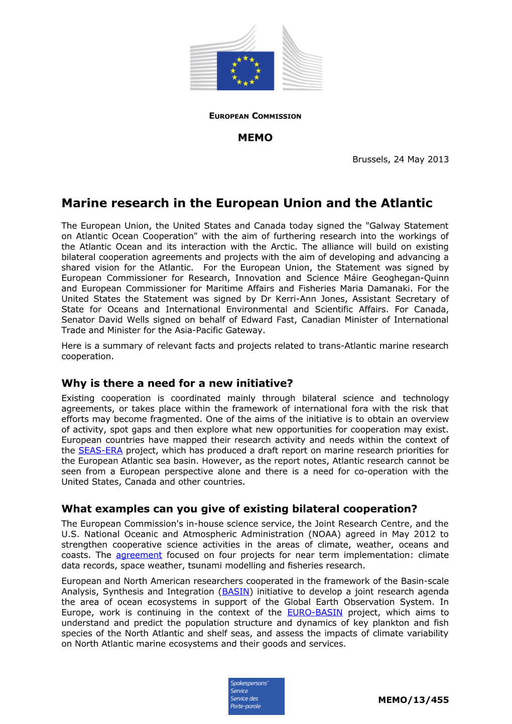 Marine Research in the European Union and the Atlantic