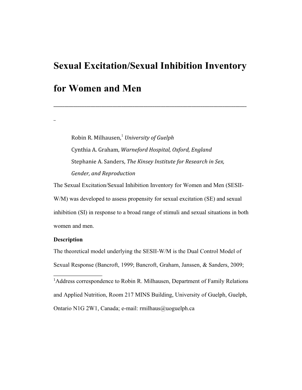 The Sexual Excitation/Sexual Inhibition Inventory for Women and Men (SESII-W/M)