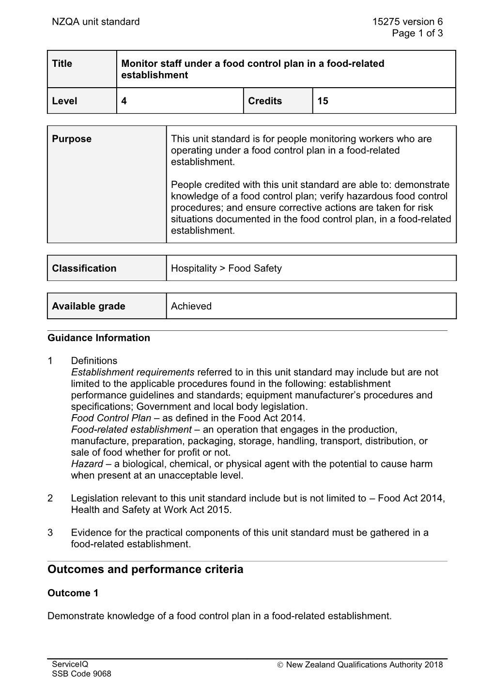 15275 Monitor Staff Under a Food Control Plan in a Food-Related Establishment