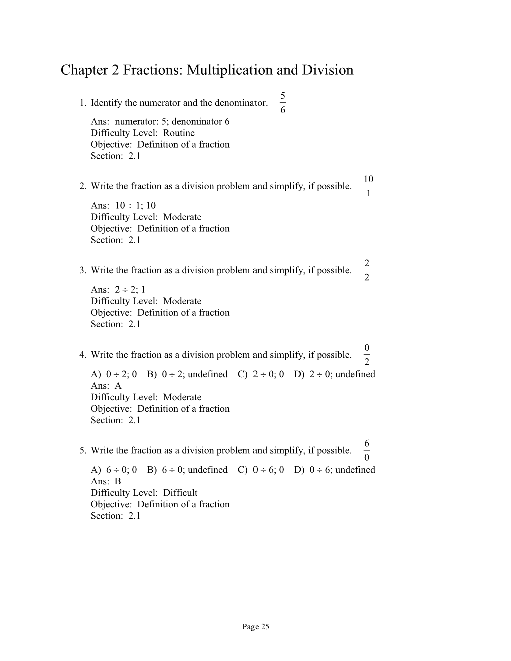 Chapter 2 Fractions: Multiplication and Division