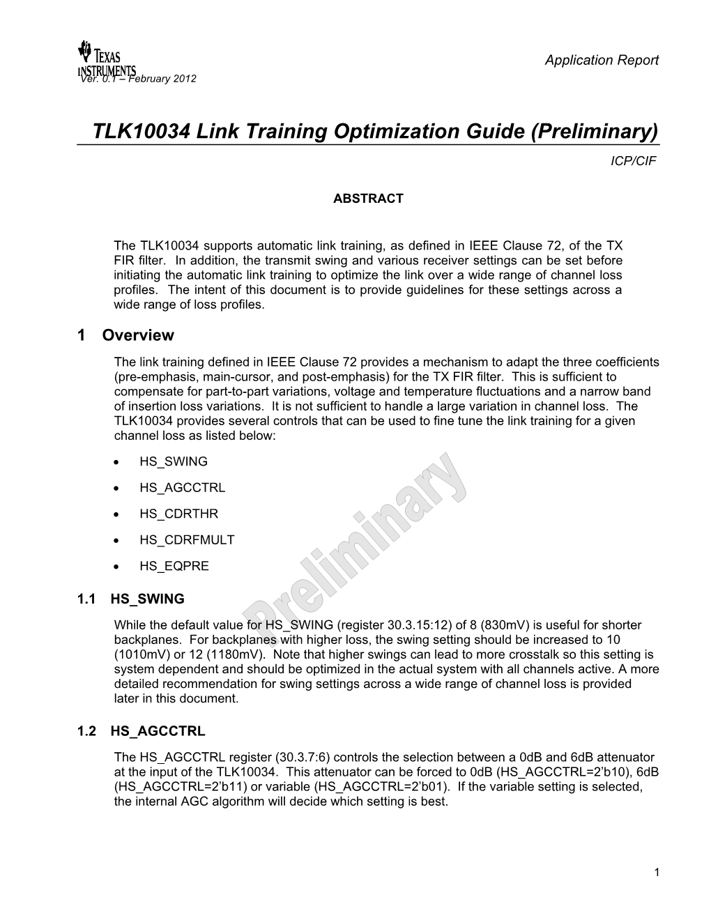TLK10034 Link Training Optimization Guide (Preliminary)