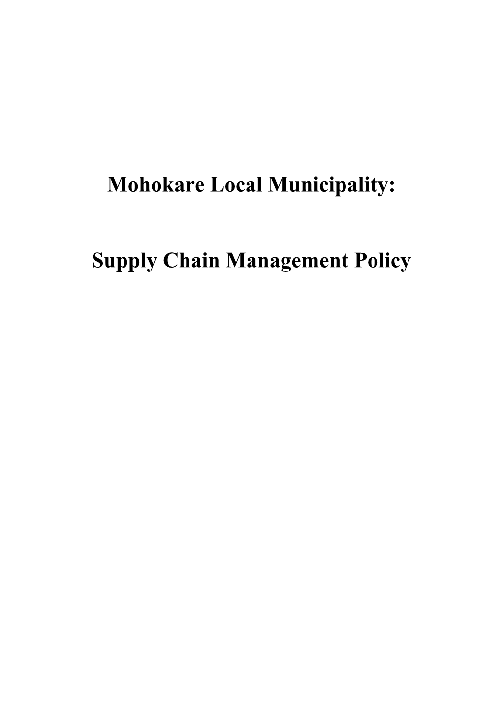 Supply Chain Management Policy