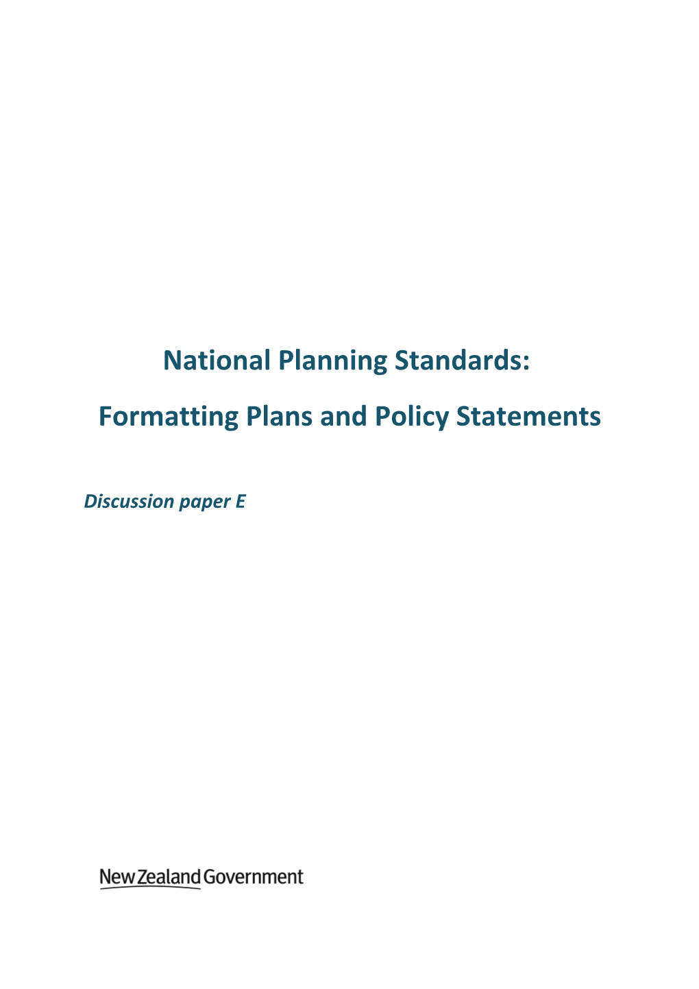 National Planning Standards: Formatting Plans and Policy Statements