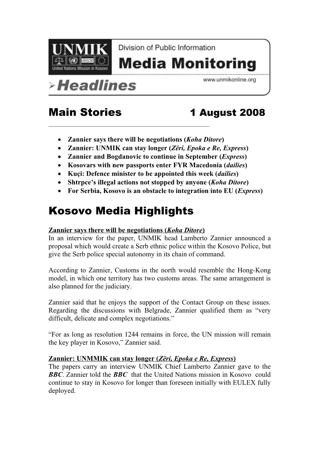Main Stories 1August 2008