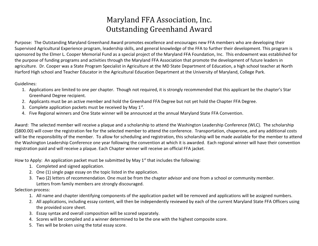 Maryland FFA Association, Inc