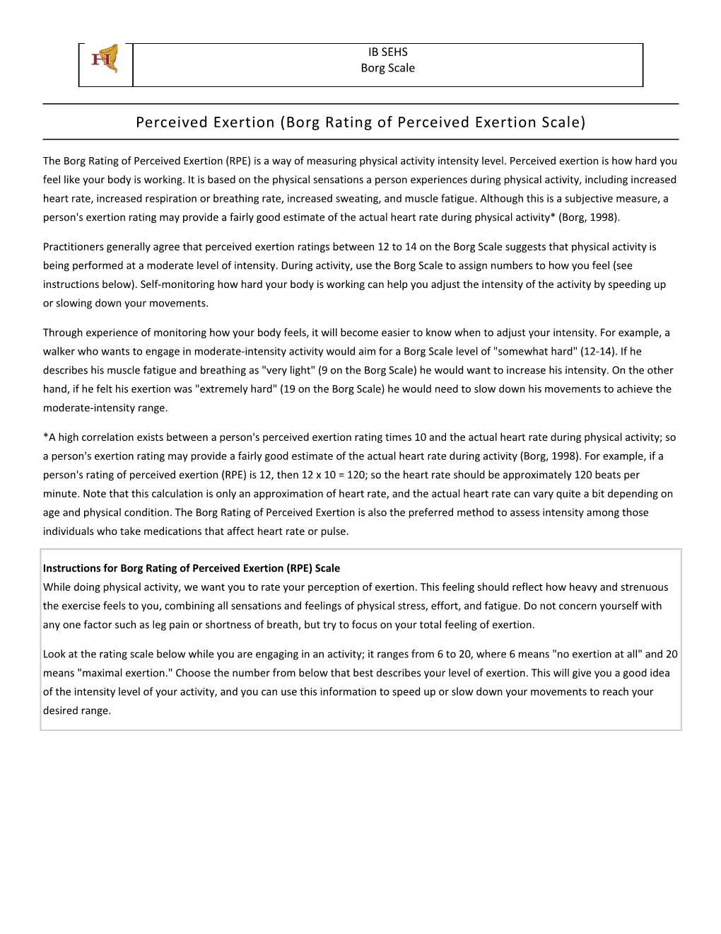 Perceived Exertion (Borg Rating of Perceived Exertion Scale)