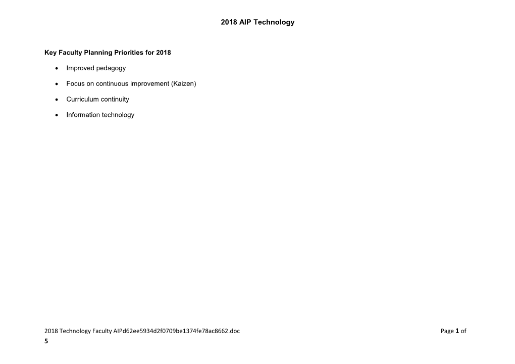 Key Faculty Planning Priorities for 2018