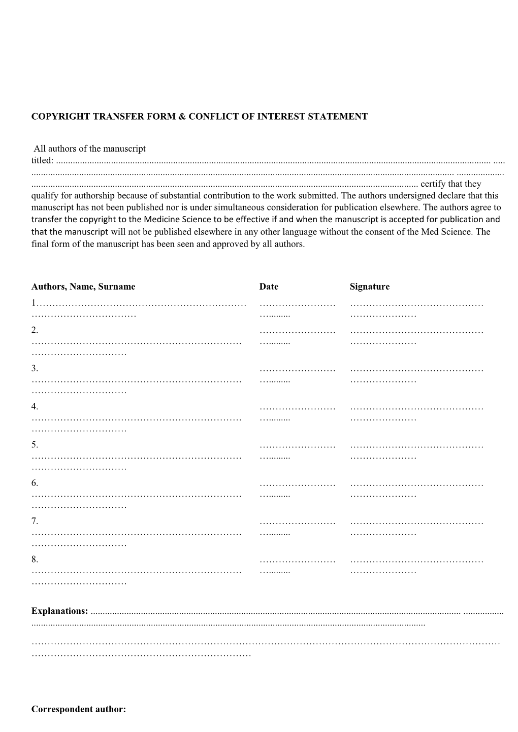 Copyright Transfer Form & Conflict of Interest Statement