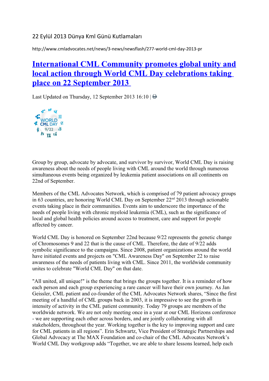 International CML Community Promotes Global Unity and Local Action Through World CML Day