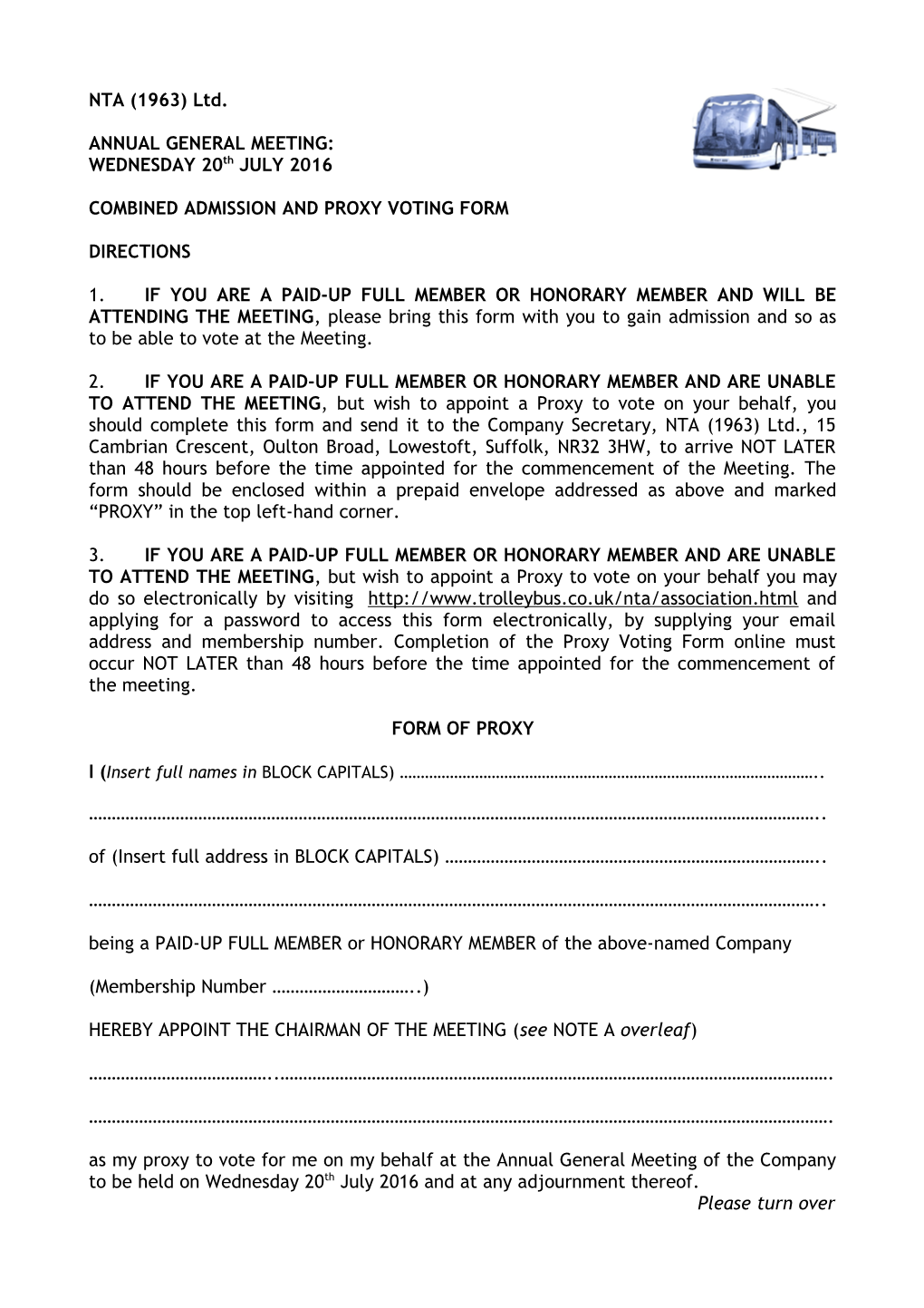 Combined Admission Andproxy Voting Form