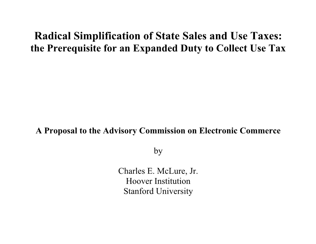 Radical Simplification of State Sales and Use Taxes