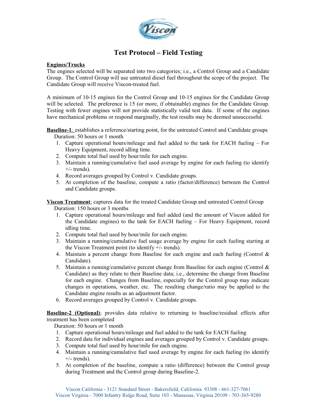 Test Protocol Field Testing