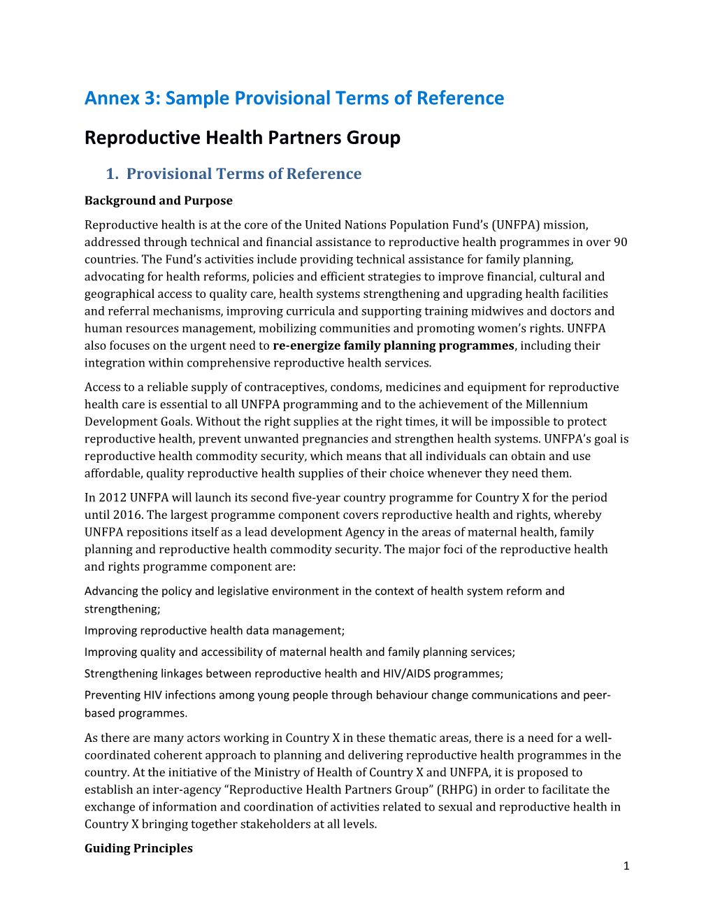 Annex 3: Sample Provisional Terms of Reference