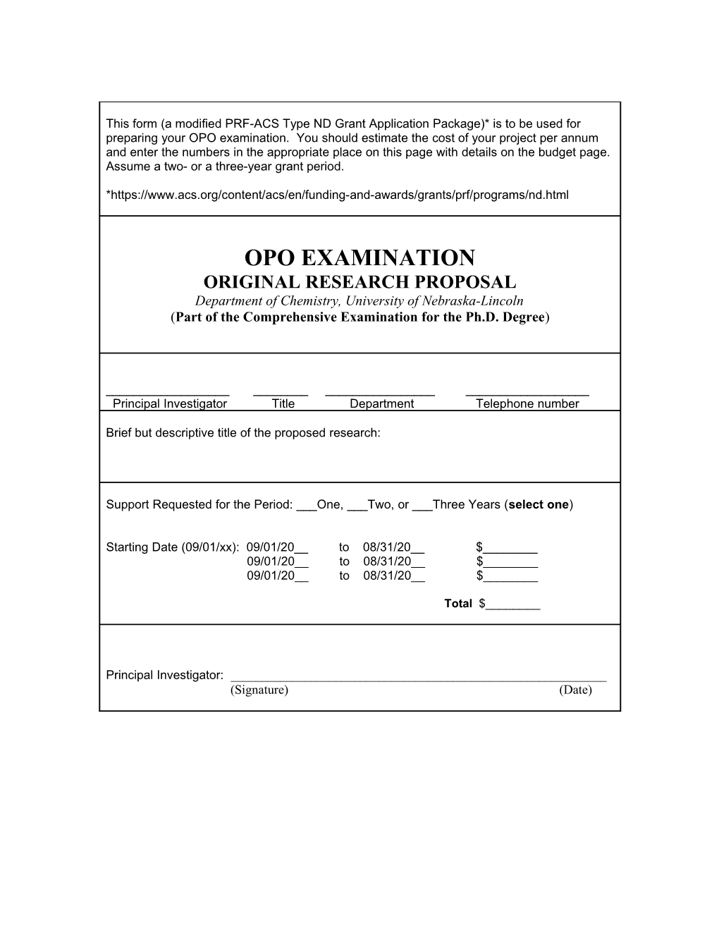 In Accordance with a Past Decision of the Faculty, This Form (A Modified PRF-ACS Type AC