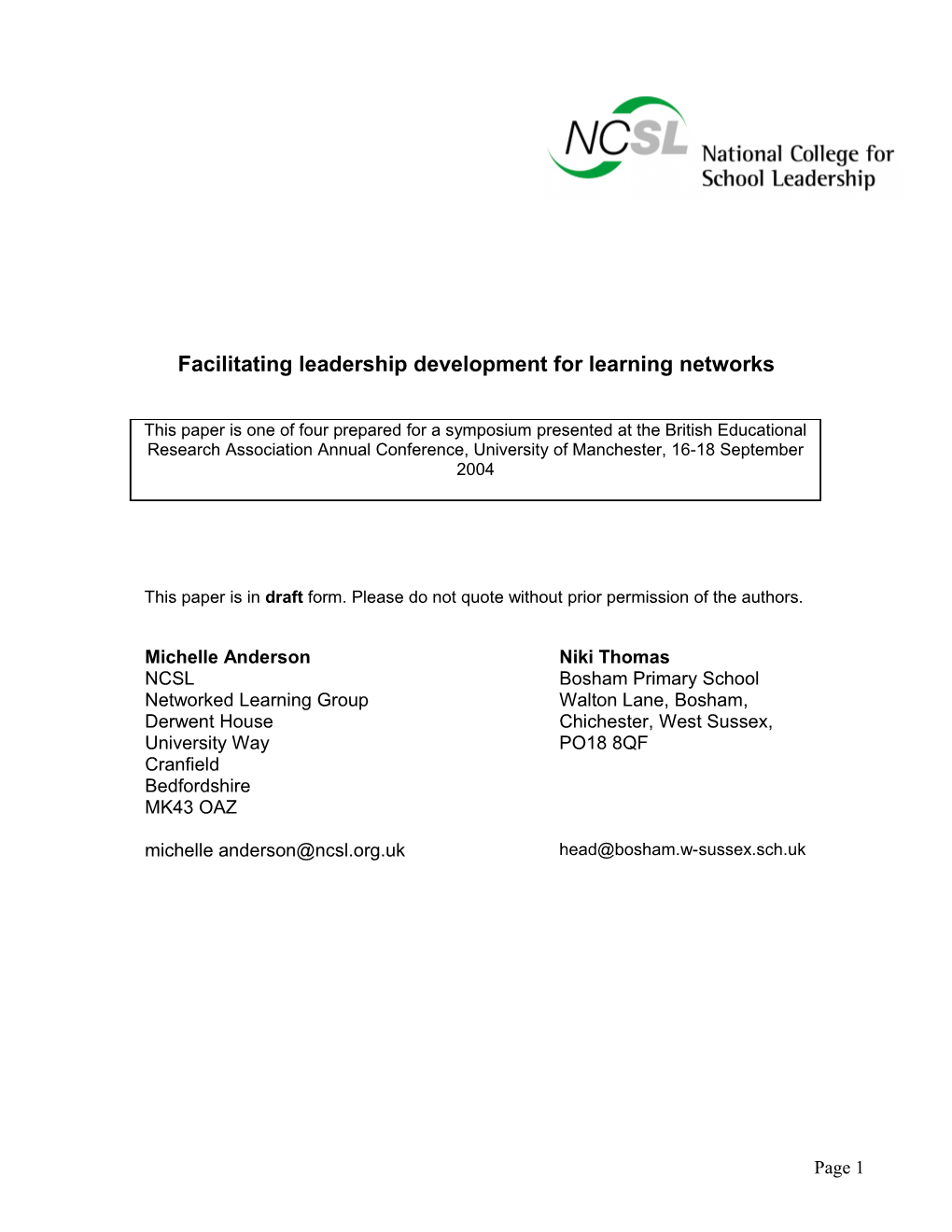 Facilitating Leadership Development for Learning Networks