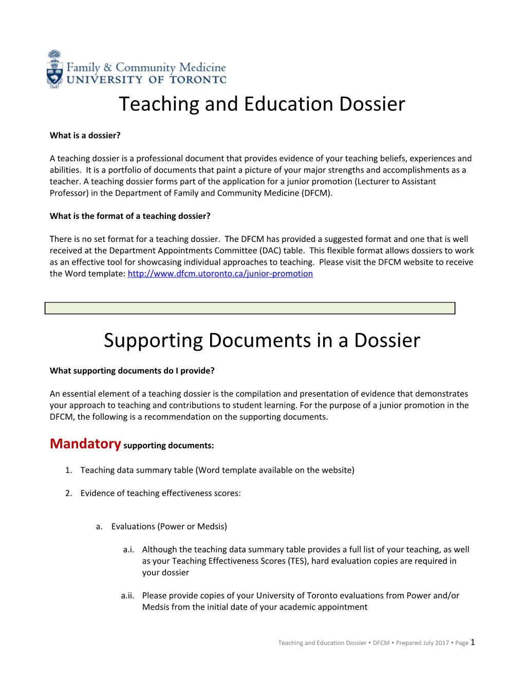 Teaching and Education Dossier
